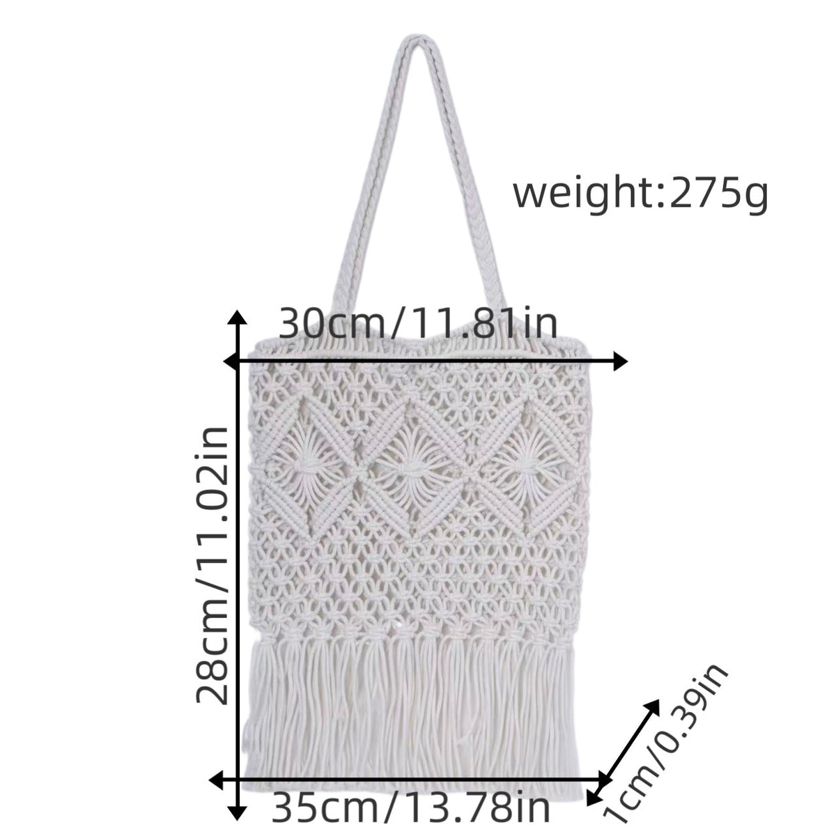 Macrame shoulder bag with fringed design LoungeYard — product view 7