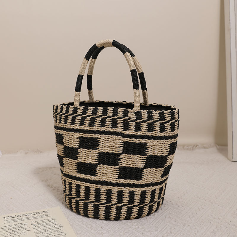 Handcrafted basket bag with modern geometric pattern LoungeYard — product view 7