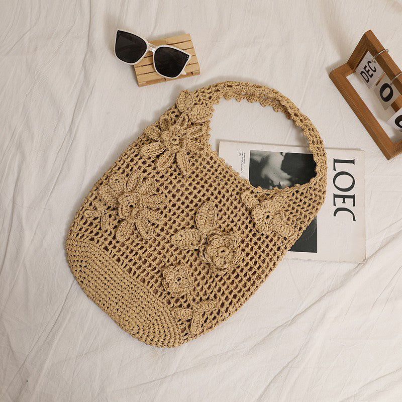 Crocheted shoulder bag with floral appliqués LoungeYard — product view 3