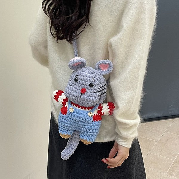 Cute Crochet Mouse Plush Backpack — product view 4