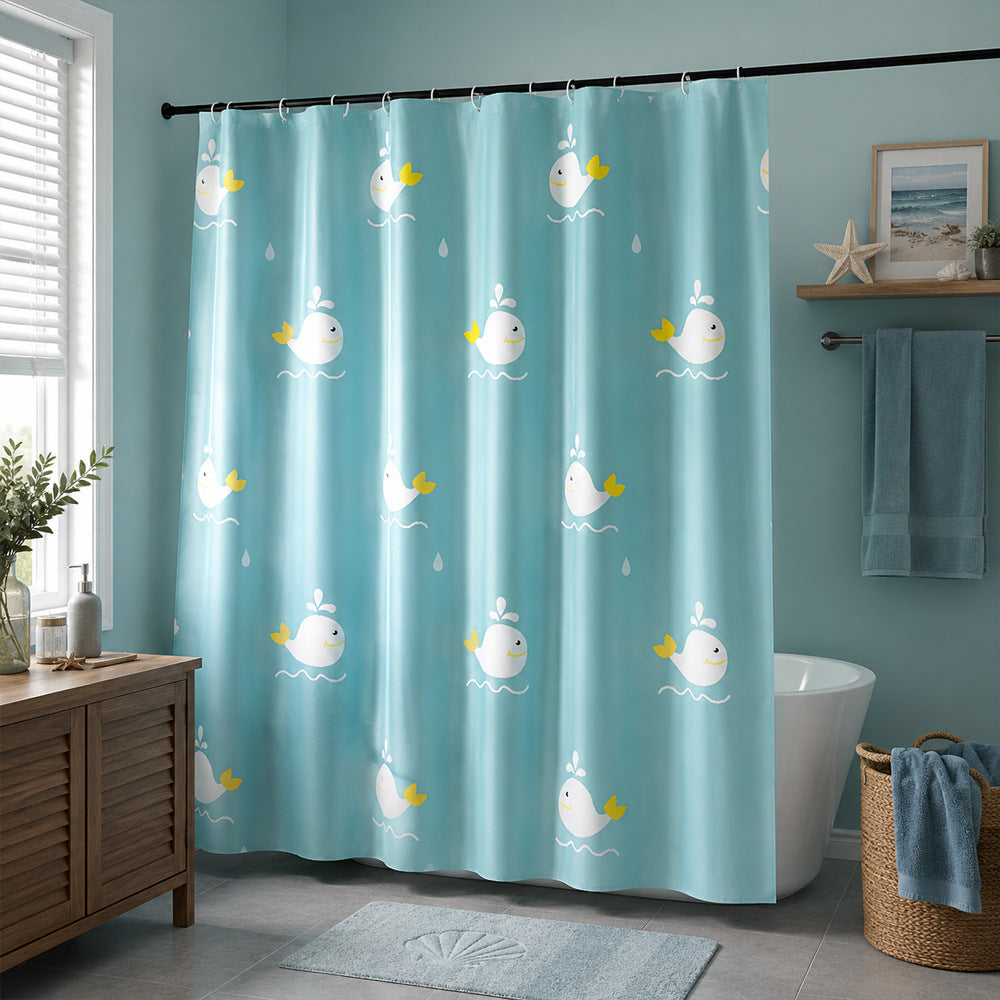 Playful Whale Theme Shower Curtain LoungeYard — product view 4