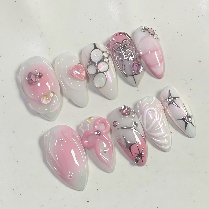 Decorative Press-On Nail Art Set with Rhinestone Accents — product view 2