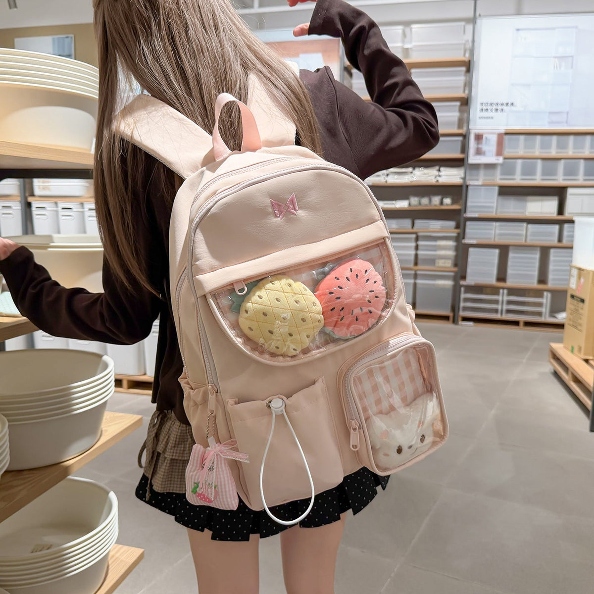 Functional Gingham Print Backpack LoungeYard — product view 3
