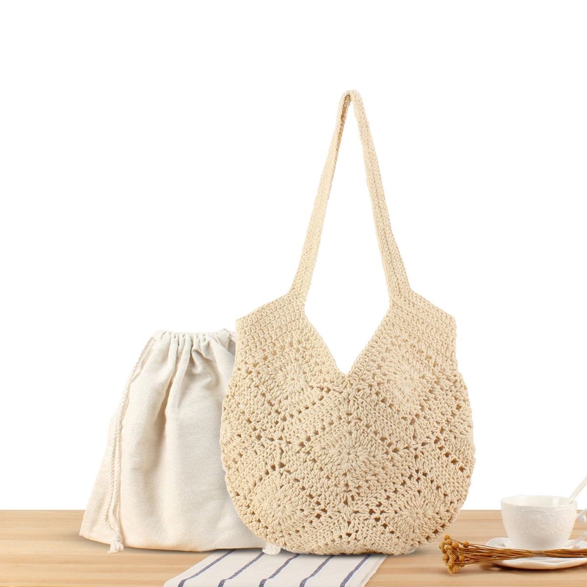 Handmade crochet tote bag with modern pattern LoungeYard — product view 6