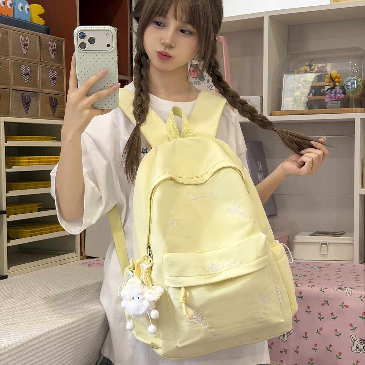 Cute Embroidered Multi-Pocket Backpack LoungeYard — product view 2