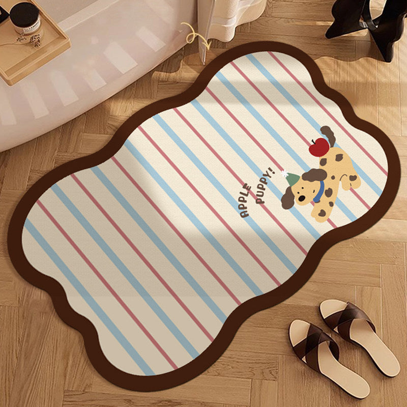 Decorative Scalloped Non-Slip Striped Bath Mat with Lucky Cat Print — product view 5
