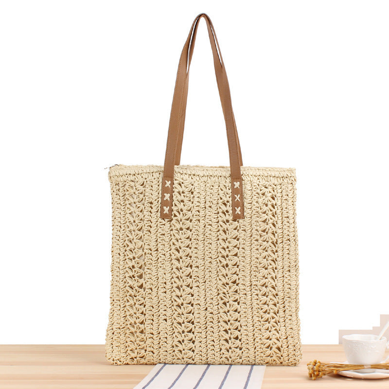 Braided summer bag with sturdy leather handles LoungeYard — product view 6