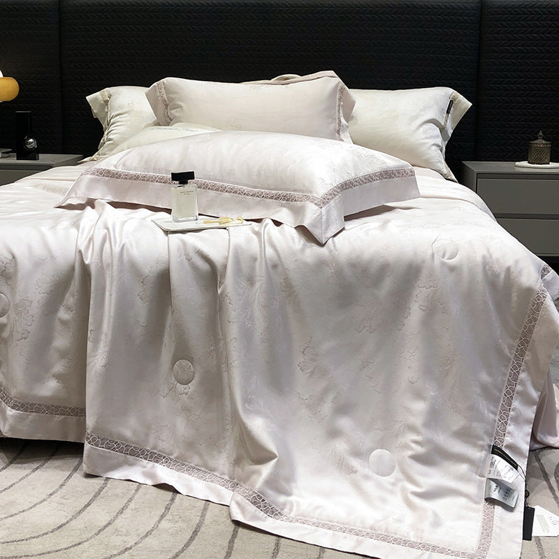 Luxurious satin bedding set with lace trim and fine quilted embellishments — product view 7
