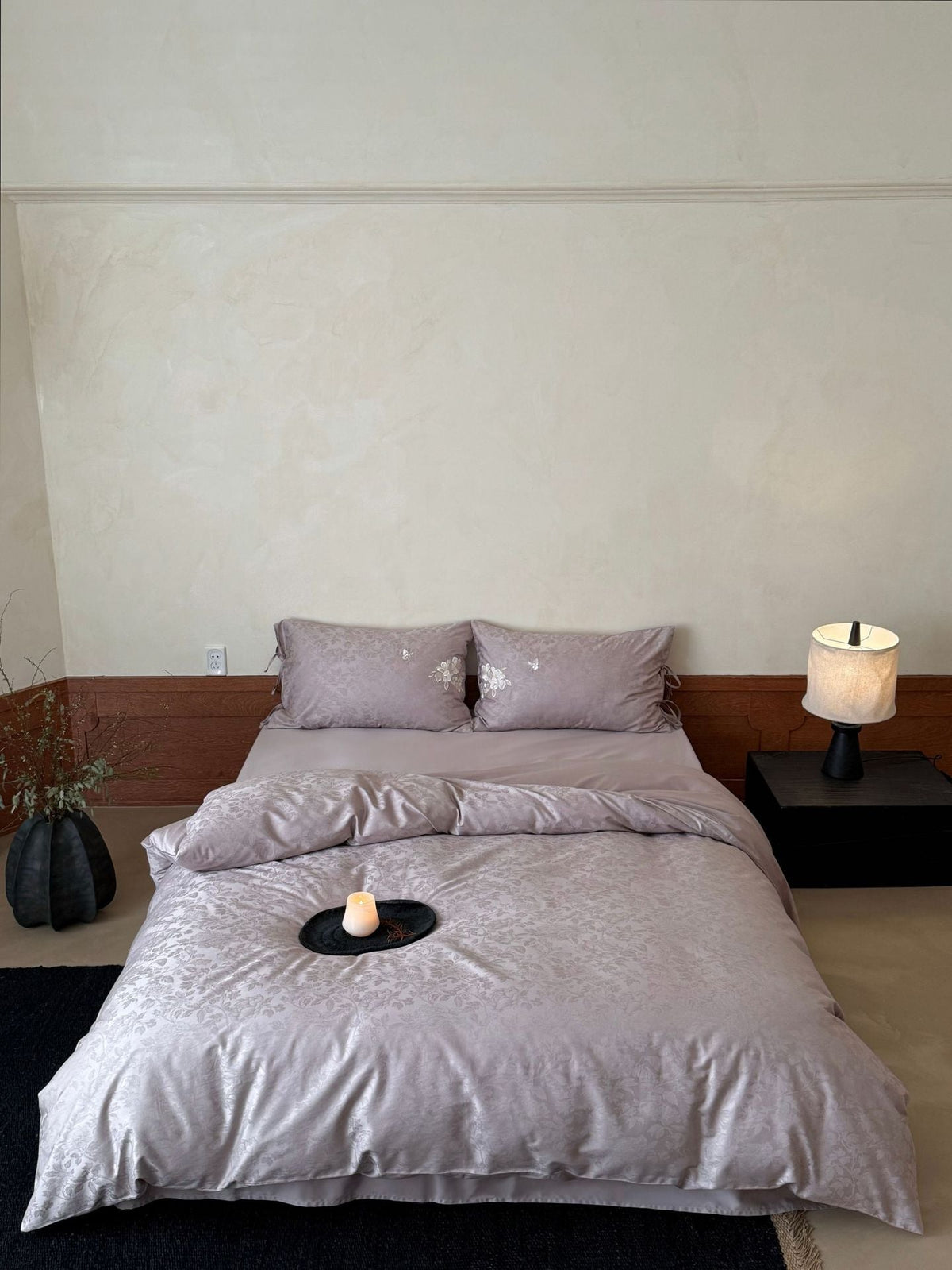 Jacquard bedding set with embroidered pillowcases and silk-soft touch LoungeYard — product view 6