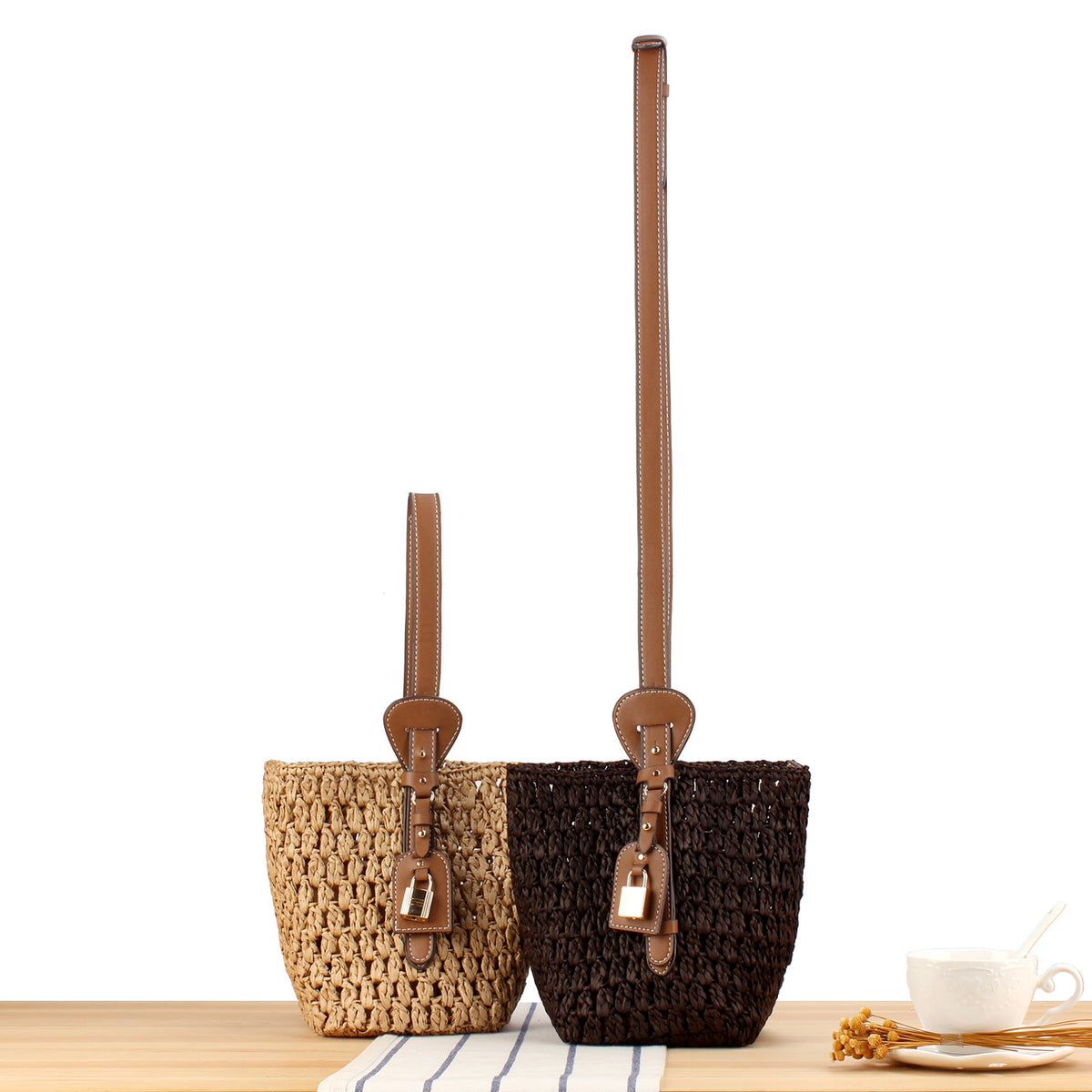 Braided Bast Handbag with Elegant Leather Decoration LoungeYard — product view 2