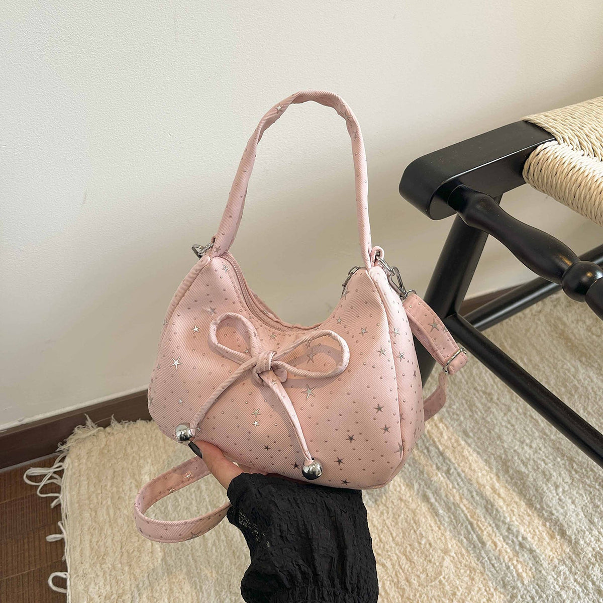 WoDecorative Star-Patterned Hobo Bag LoungeYard — product view 4