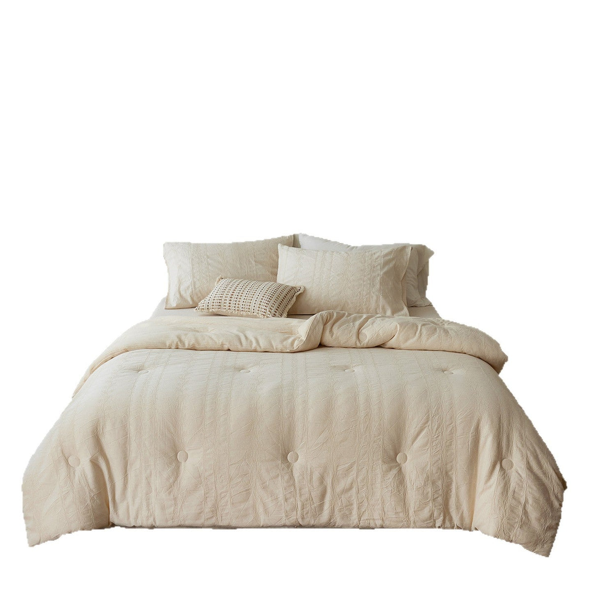 Quilted duvet cover made of linen-cotton mix with subtle textured embroidery and button tufting — product view 3