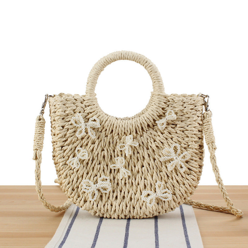 Handbag with Decorative Pearl Flowers LoungeYard — product view 1