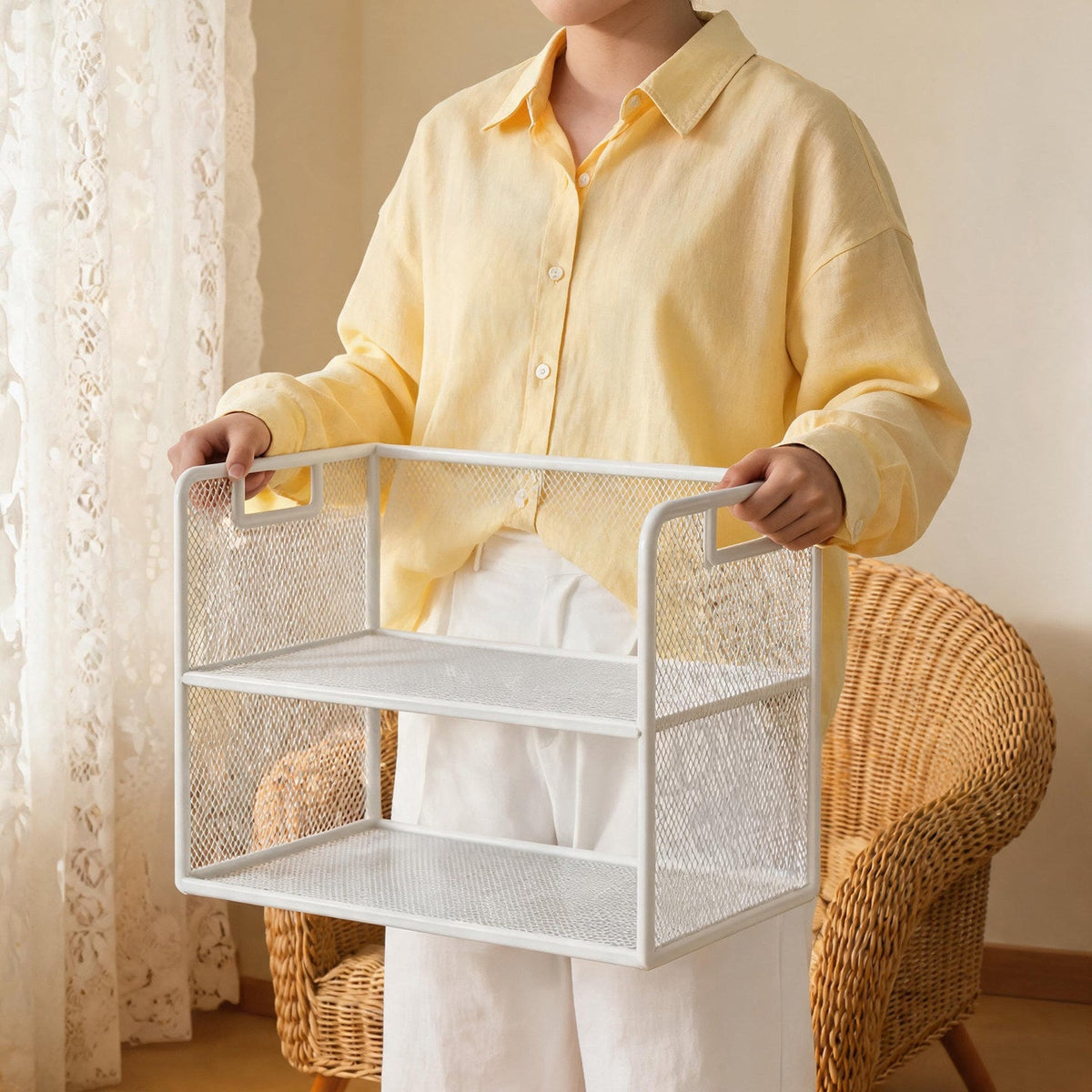 Mesh Desktop Open-Shelf Organizer with Integrated Handles and Dividers — product view 1