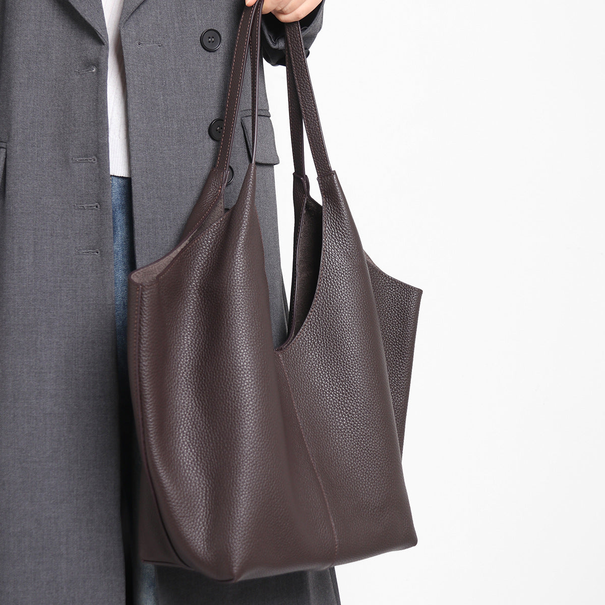 Pebbled Leather Large Shoulder Tote Bag — product view 7