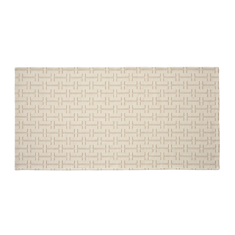 Jacquard-woven cotton kitchen towel with check pattern and striped trim — product view 6