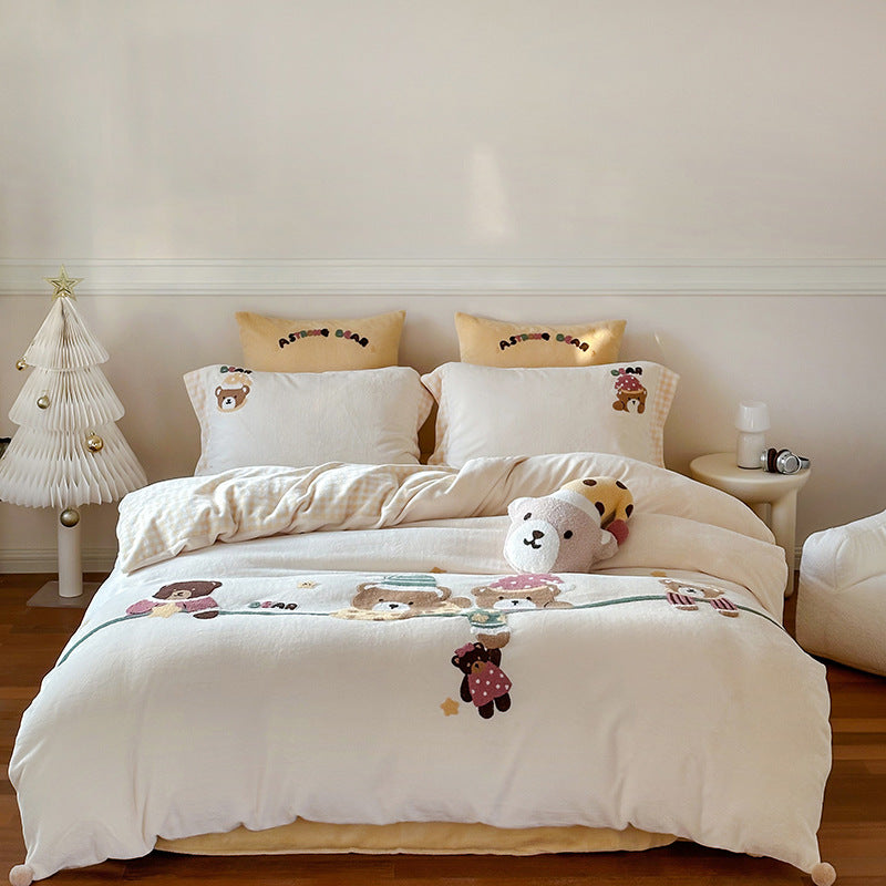 Kids Bedding Set with Plush Puppy, Vichy Check and Pom-Pom Trim — product view 7