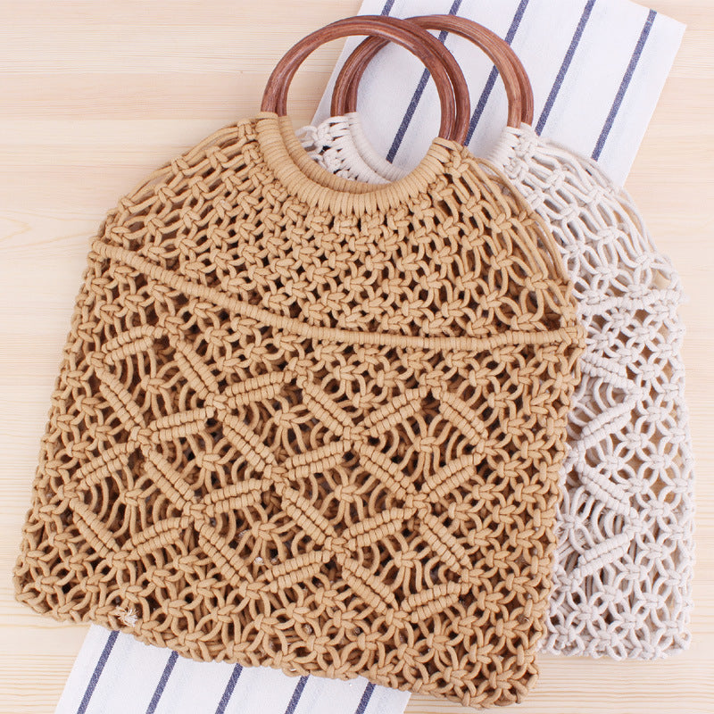 Macrame Tote Bag with Double-Layer Inner Pocket LoungeYard — product view 2