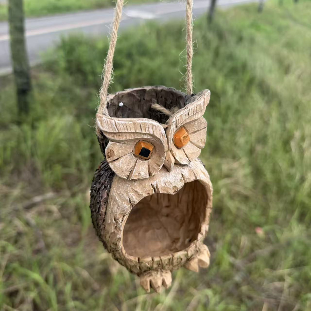 Wooden Owl Bird Feeder Bowlift — product view 2