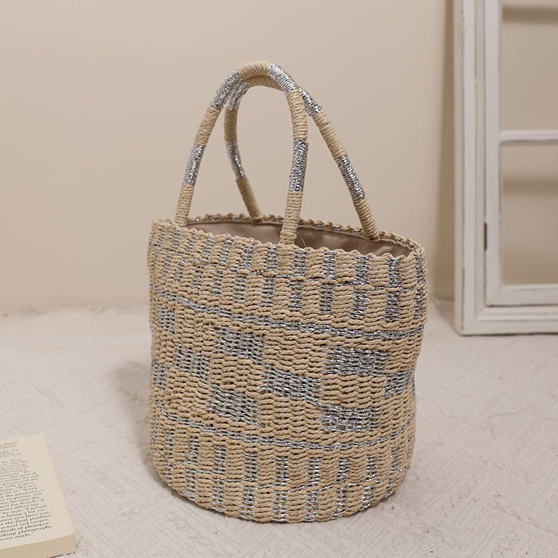 Handcrafted basket bag with modern geometric pattern LoungeYard — product view 3