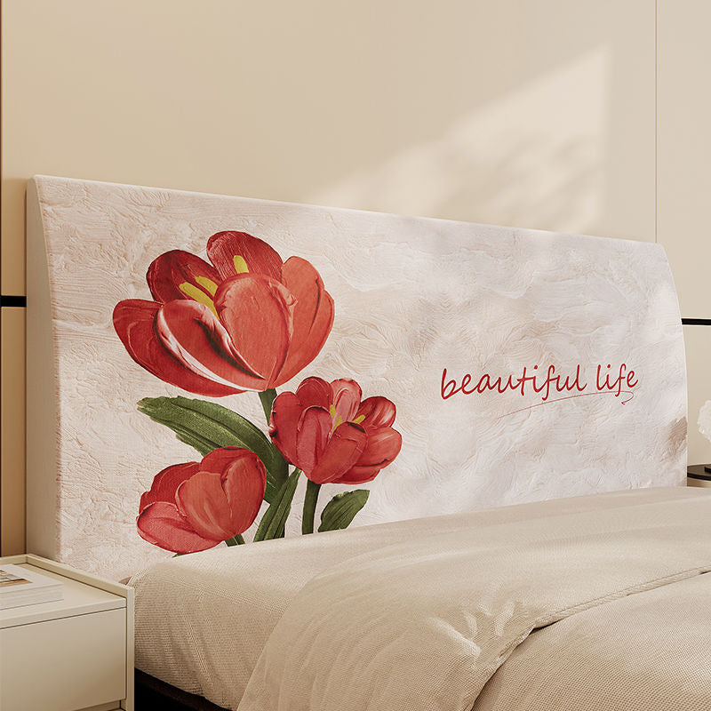 Decorative Padded Headboard Slipcover with Floral Print and Inspirational Script — product view 2