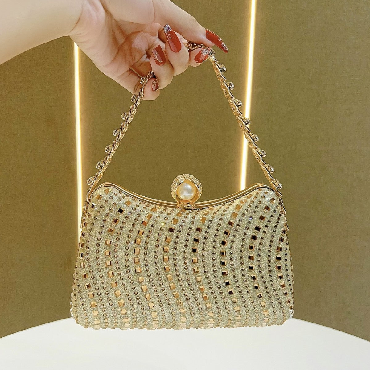 Pearl-Accented Beaded Evening Clutch — product view 6