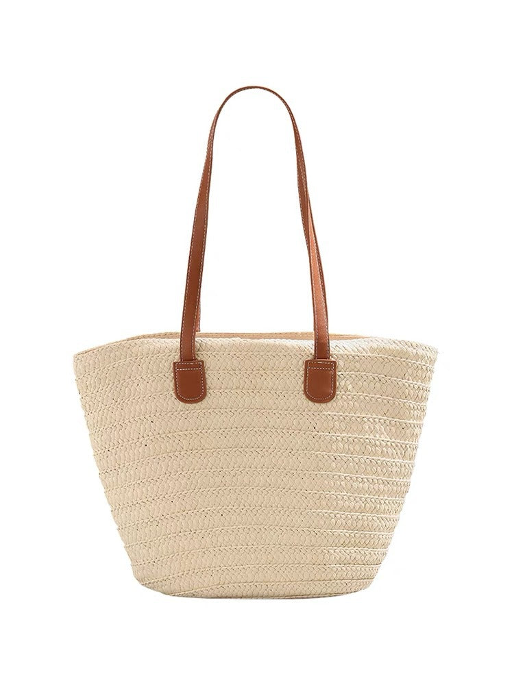 Elegant and Spacious Straw Bag with Leather Handles LoungeYard — product view 7