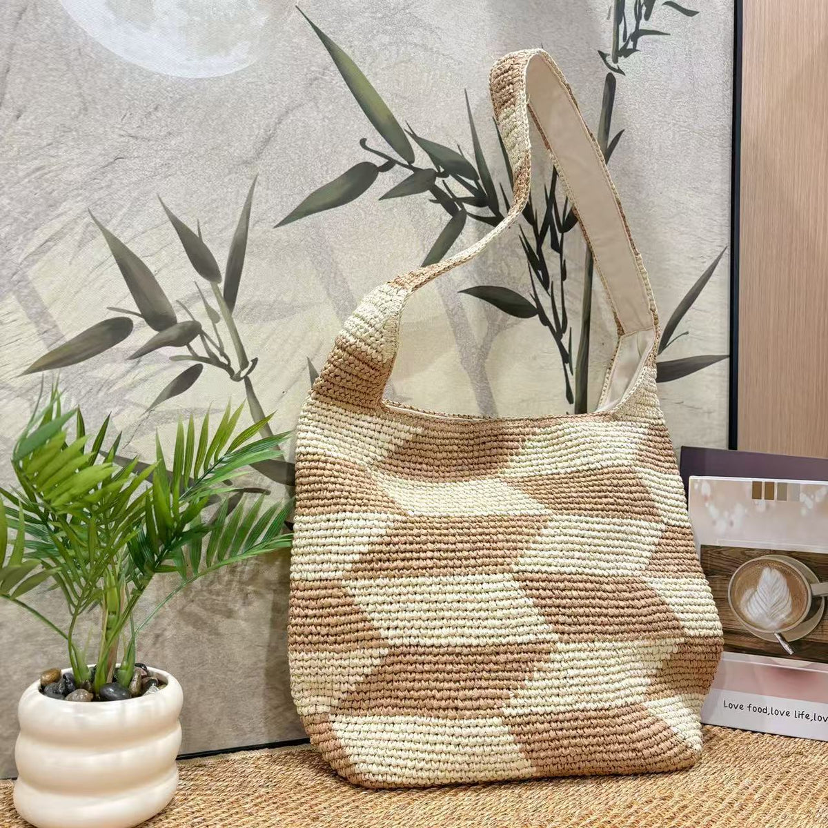 Handcrafted crossbody bag with geometric pattern LoungeYard — product view 1