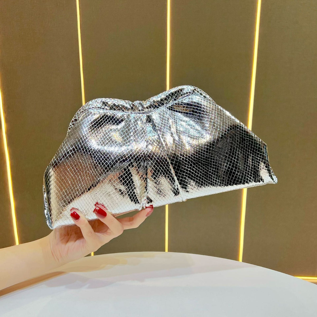 Metallic Gathered Clutch — product view 6