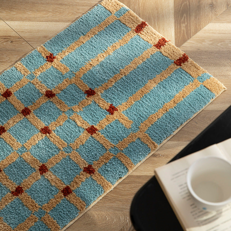 Soft runner bath mat with geometric checkered pattern and non-slip underside LoungeYard — product view 4