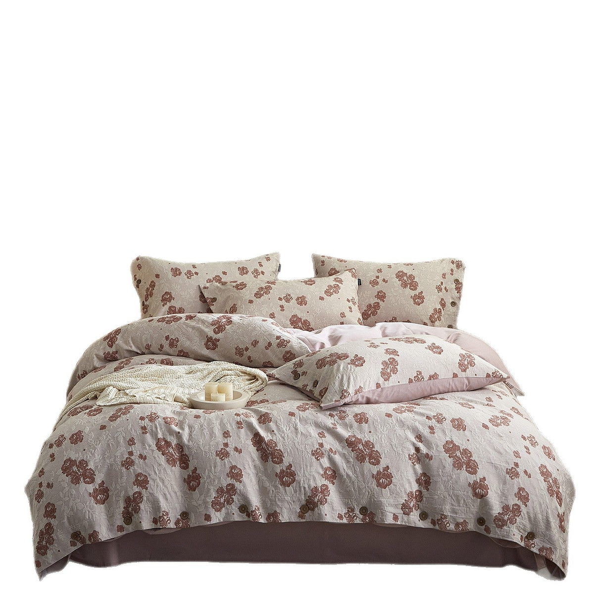 Floral cotton blend bedding set with button closure and reversible function — product view 5