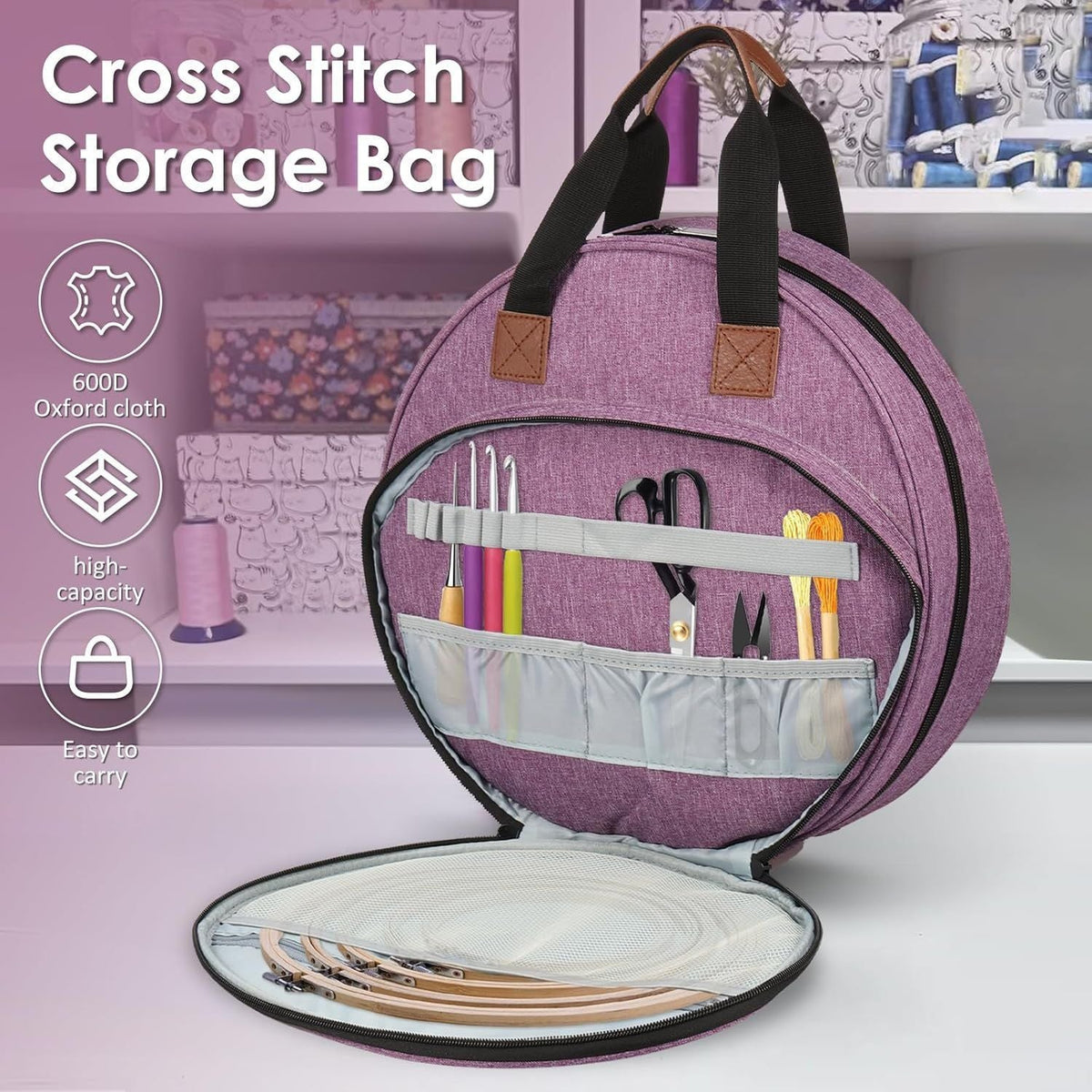Round Tote Bag with Practical Two-Way Zipper LoungeYard — product view 3