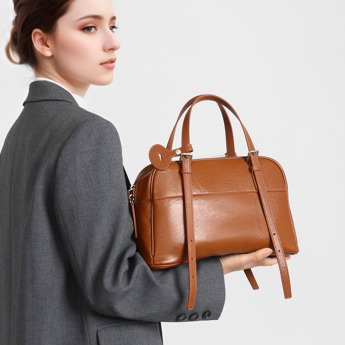 Structured Leatherette Top-Handle Convertible Satchel — product view 1