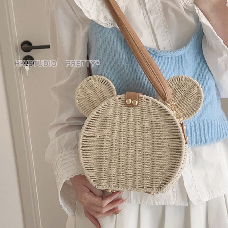 Ladies Round Basket with Rabbit Ear Design LoungeYard — product view 2
