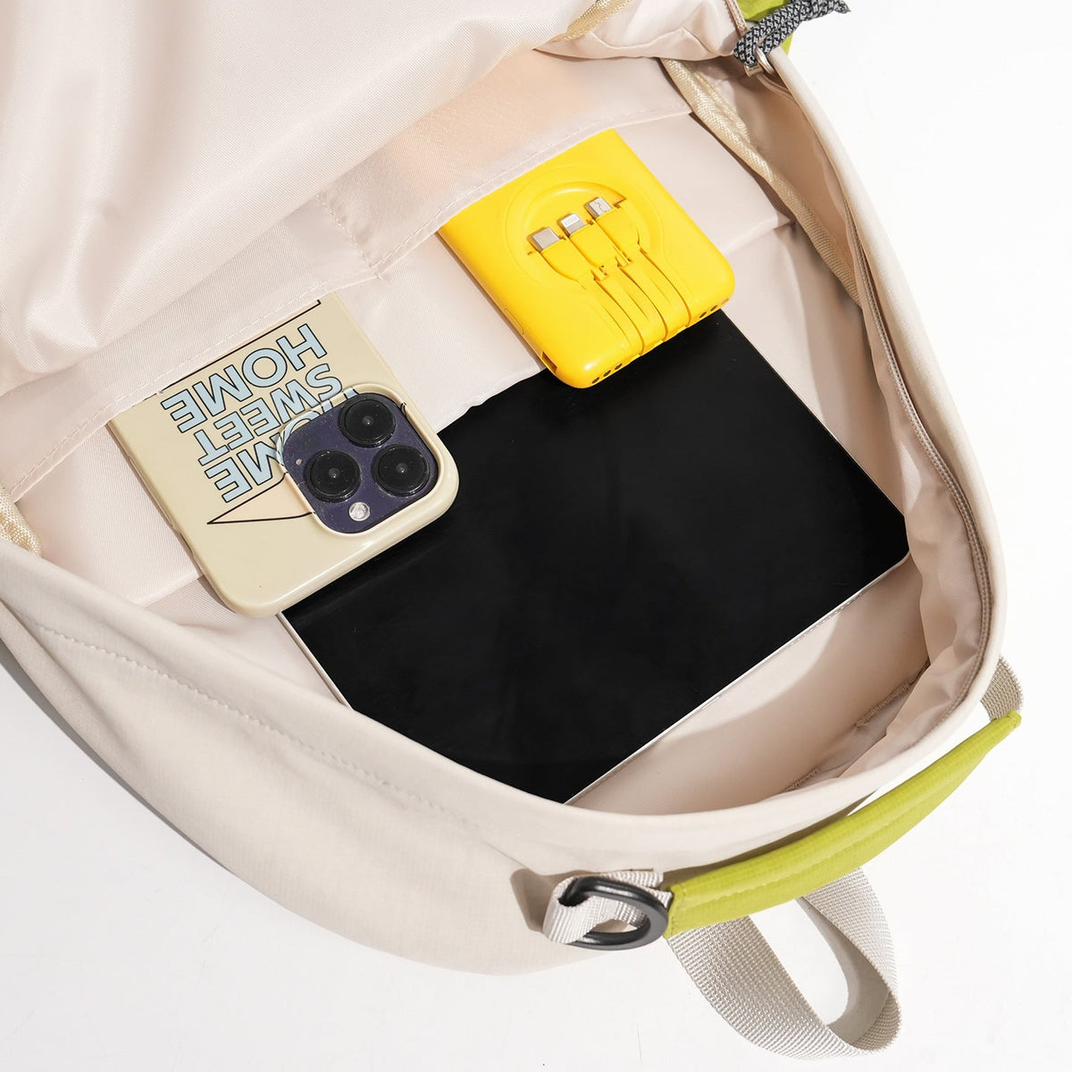Unisex spacious leisure and travel backpack with padded laptop compartment and elastic front bungee LoungeYard — product view 7