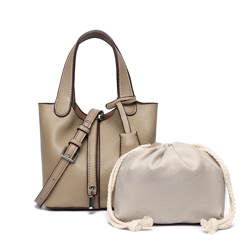 Dual-Compartment Textured Leather Tote Bag LoungeYard — product view 6