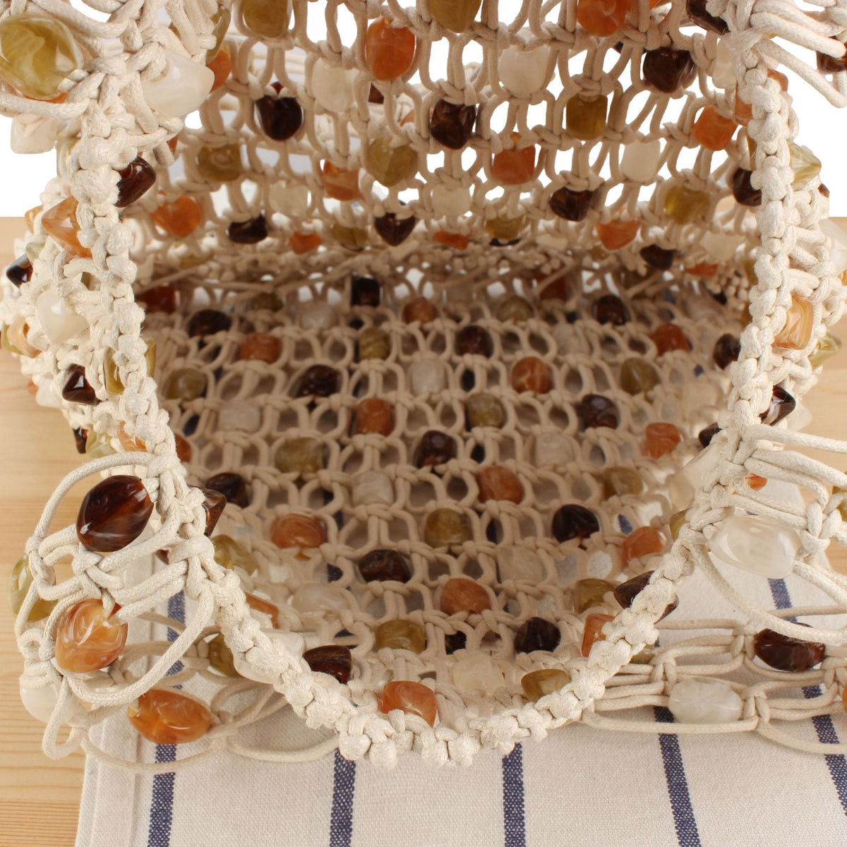 Hand-knotted basket bag with colorful beads LoungeYard — product view 3