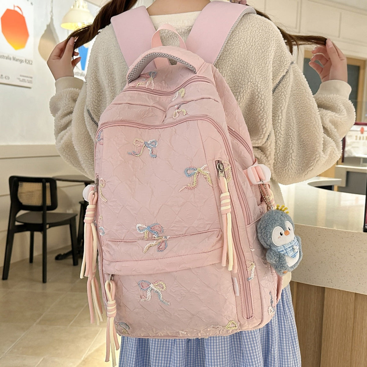 Embroidered Quilted Backpack LoungeYard — product view 2
