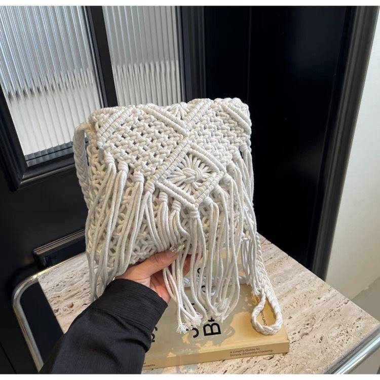 Macrame Shoulder Bag with Fringes LoungeYard — product view 6
