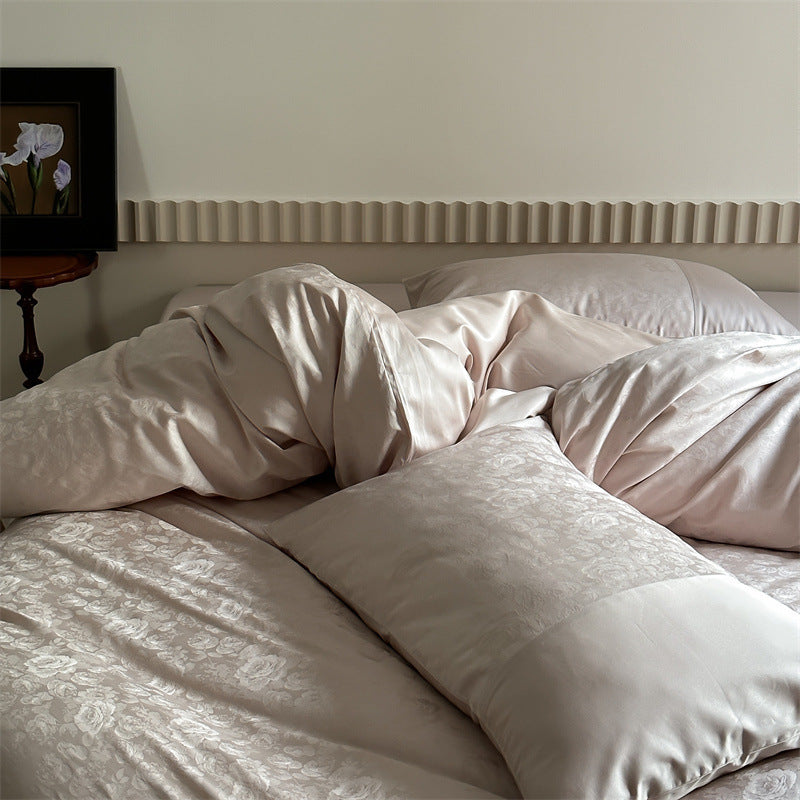 Premium-Jacquard-Satin-Duvet-Cover-Set with subtle floral relief — product view 2