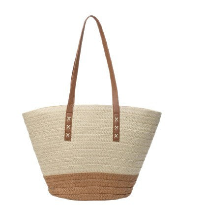 Braided beach bag with sturdy leather handles LoungeYard — product view 5