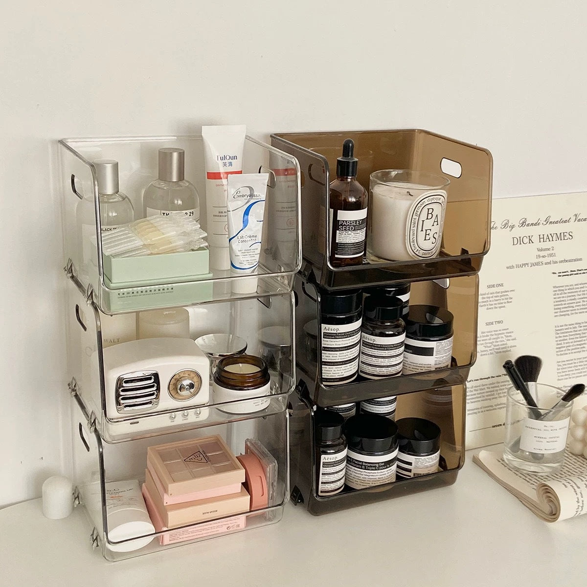 Acrylic kitchen organizer, stackable transparent storage shelf with handles — product view 4