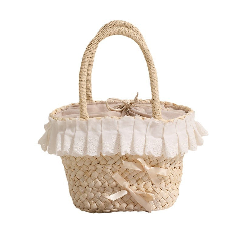 Handcrafted basket bag with delicate ruffles and ribbons LoungeYard — product view 5
