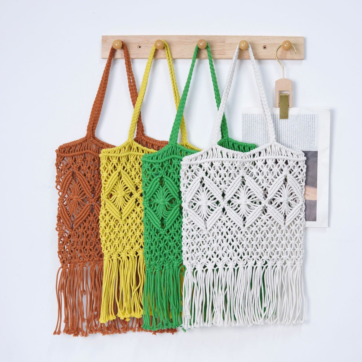 Macrame shoulder bag with fringed design LoungeYard — product view 3