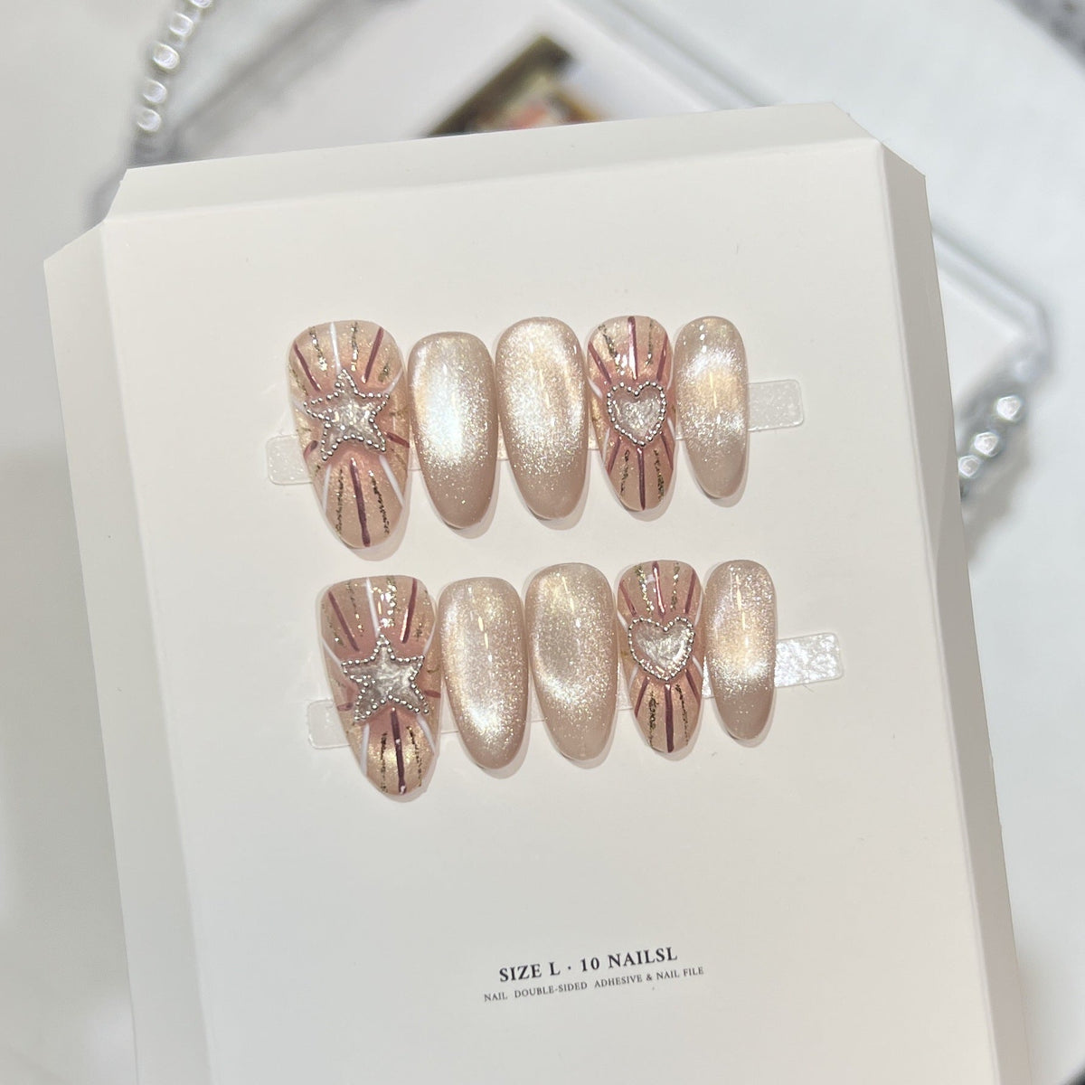 Glamorous Press-On Nail Art Set with Star and Heart Accents — product view 3