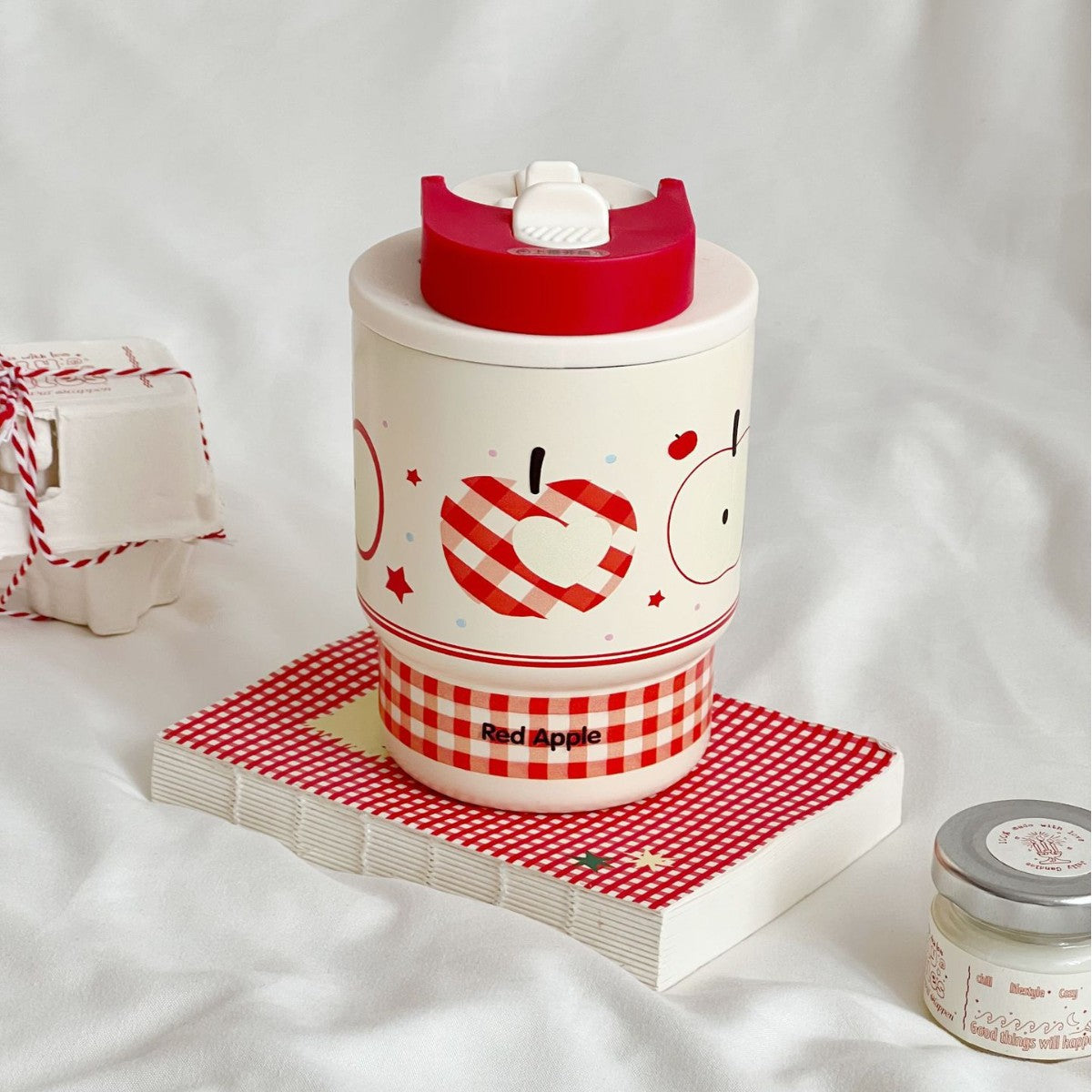 Ladies insulated cup with cheerful apple design LoungeYard — product view 1