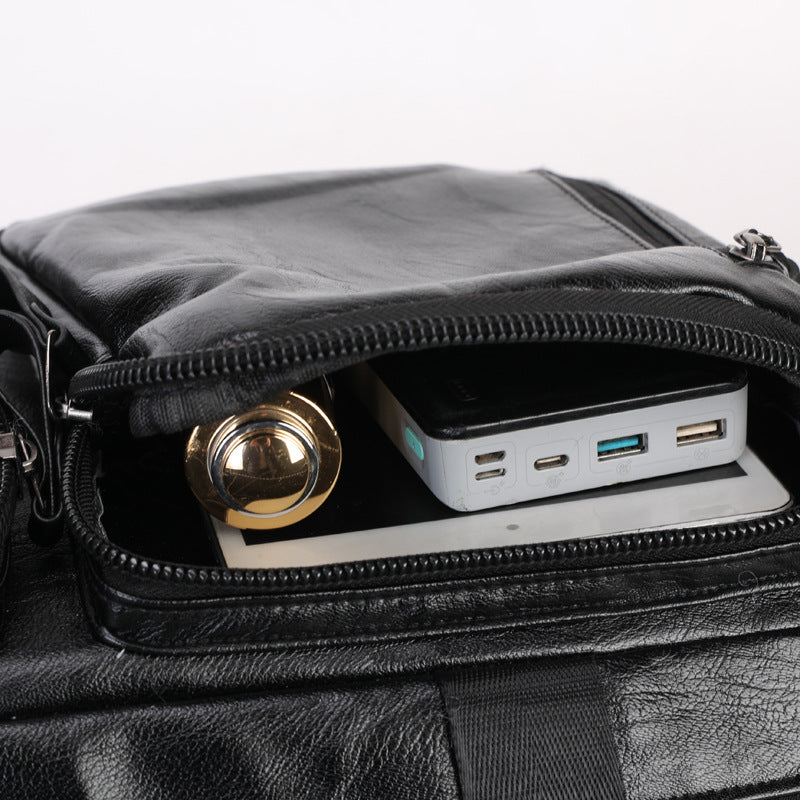 Men's stylish and functional leather backpack LoungeYard — product view 3