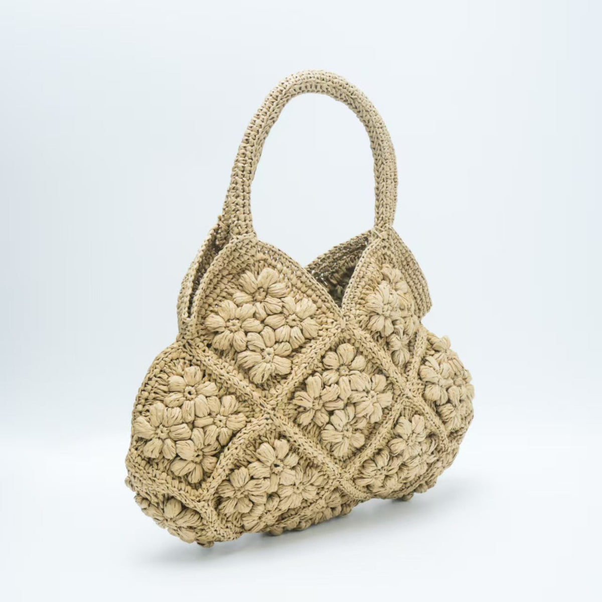 Macrame Handbag with Floral 3D Applications LoungeYard — product view 3