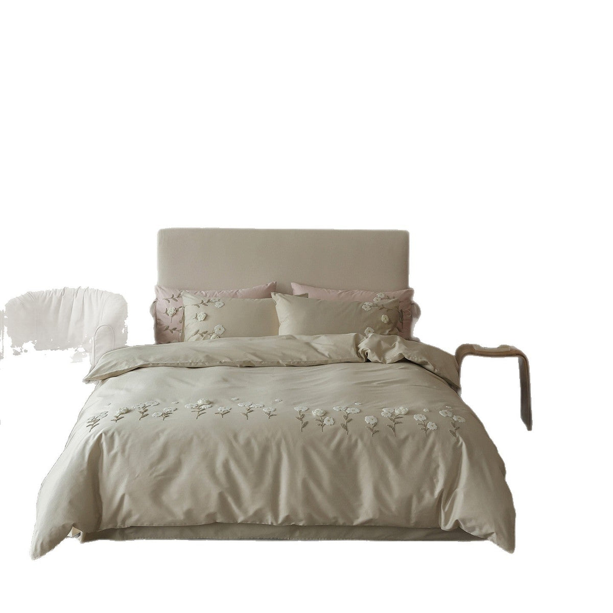 Luxurious embroidered bedding set made of cotton satin with pillow ties — product view 4