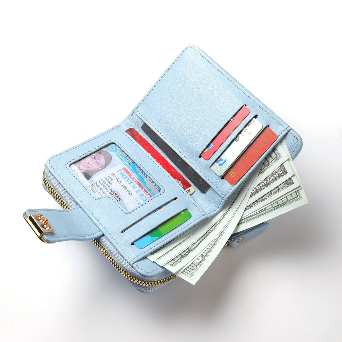 Compact Zip-Around Faux Leather Long Wallet with Butterfly Clasp LoungeYard — product view 6